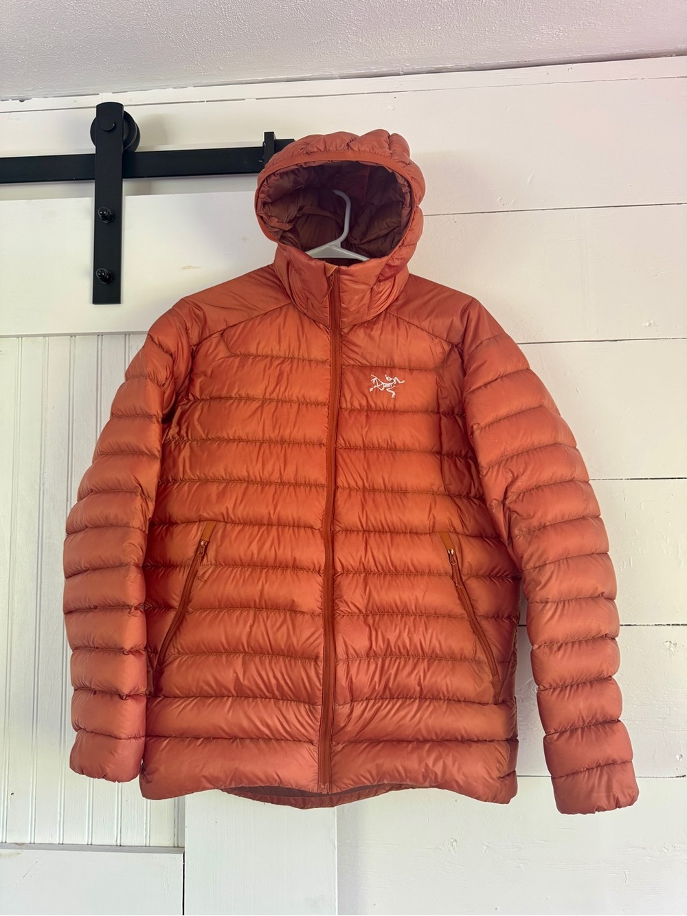 Arc'teryx Men’s Rust Orange Hooded Down Puffer Jacket